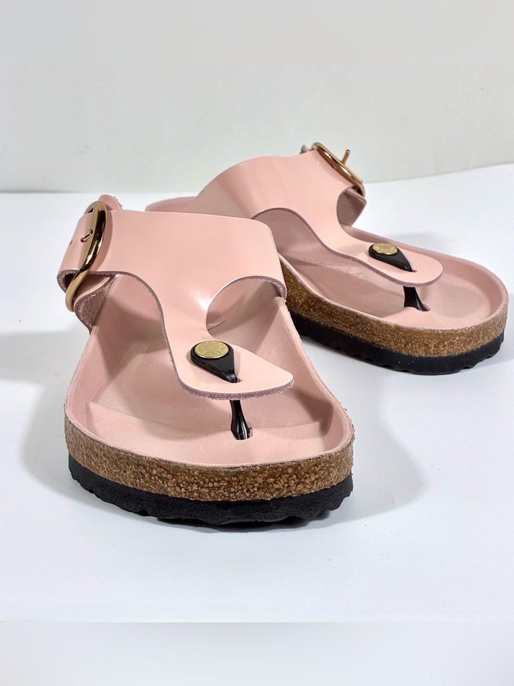 Birkenstock Gizeh Big Buckle Sandals Light Rose Leather High Shine 38 EUB 7 New - Picture 14 of 17